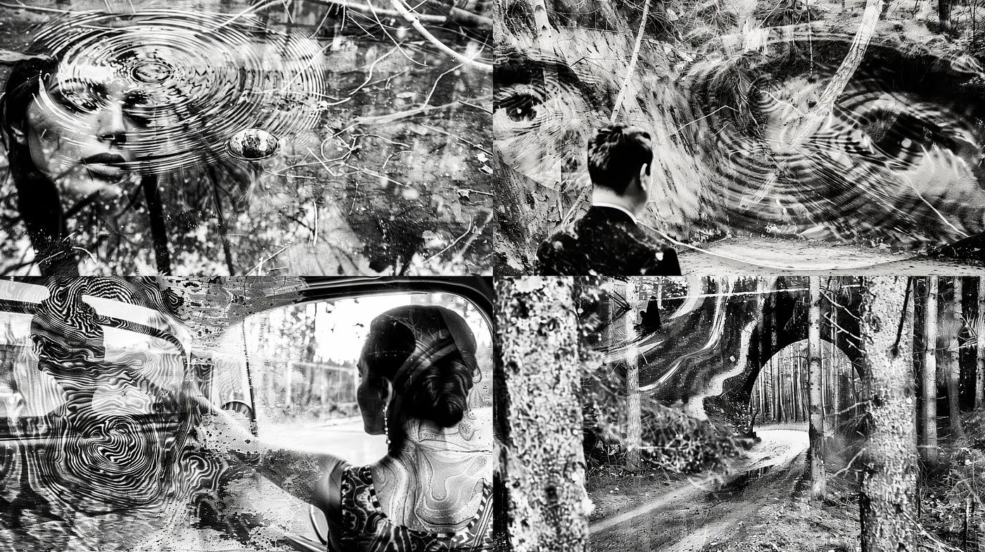 Monochromatic Whirlwind: A Distorted Reflection of Reality - Midjourney sref style