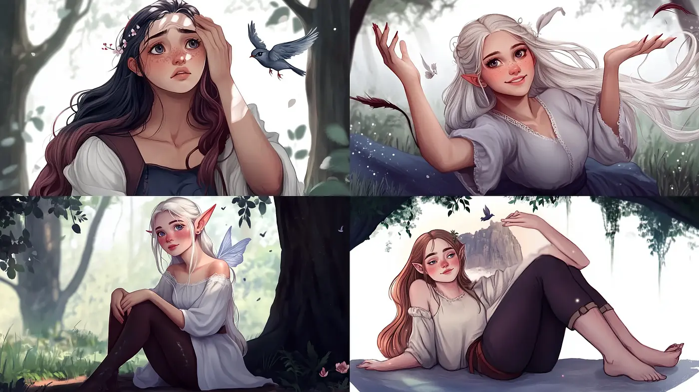 Enchanted Forest Whimsy: Ethereal Elegance in Digital Illustration - Midjourney sref style