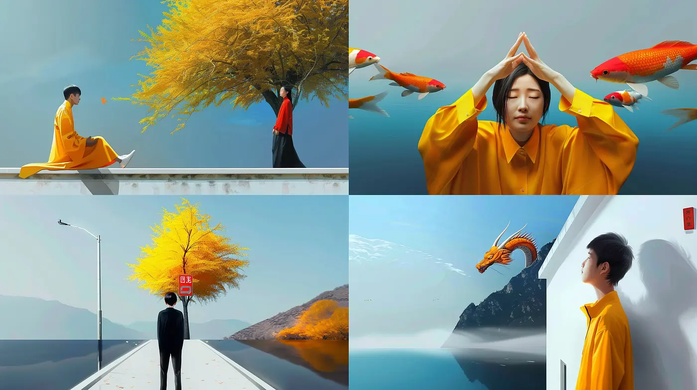 Serene Autumnal Hues with a Surrealist Twist - Midjourney sref style