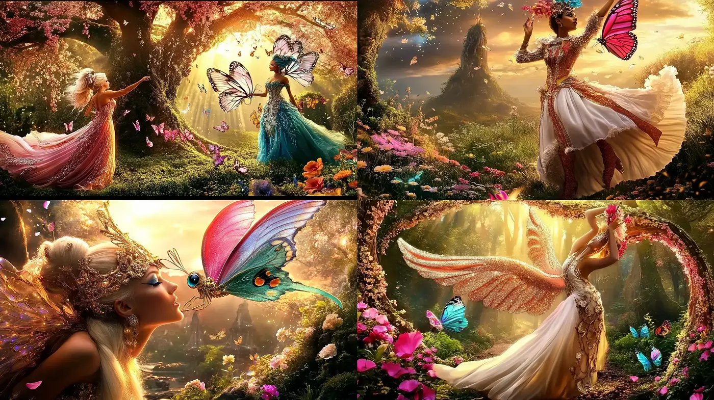 Enchanted Fairyland Radiance with Painted Flora and Fauna - Midjourney sref style