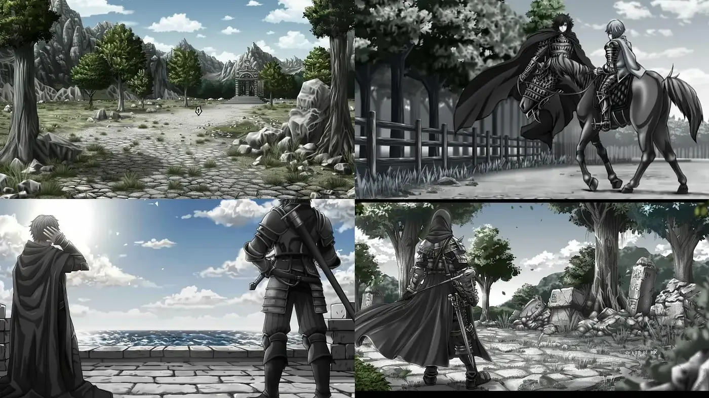 Epic Landscape Illustrations with a Dramatic Black and White Aesthetic - Midjourney sref style