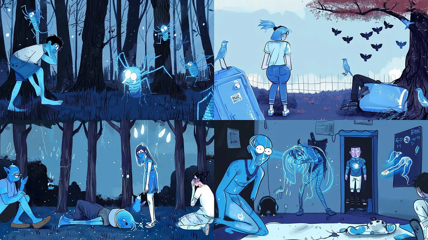 Ethereal Nocturnal Hues with a Haunting Digital Illustration Essence - Midjourney sref style