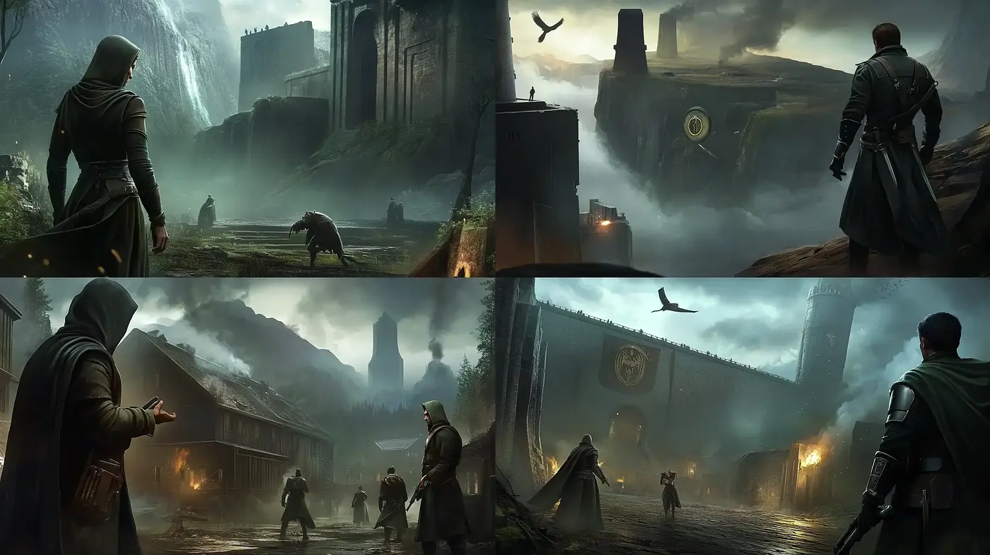 Ethereal Mist and Ancient Stone: A Consistent Atmospheric Exploration Across Four Scenes - Midjourney sref style
