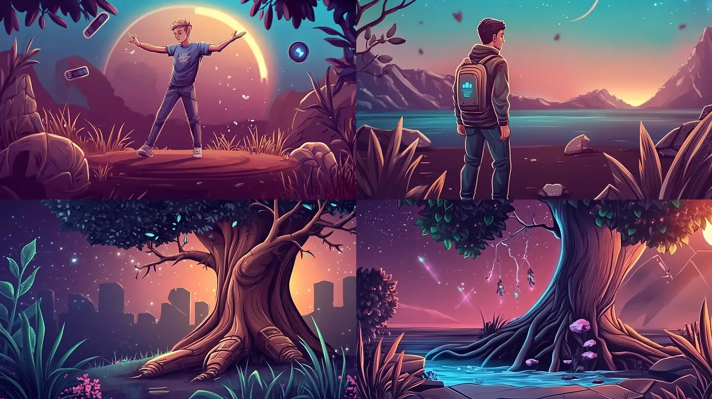 Surreal Twilight Dreamscape in Cartoonish Elegance - Midjourney sref style