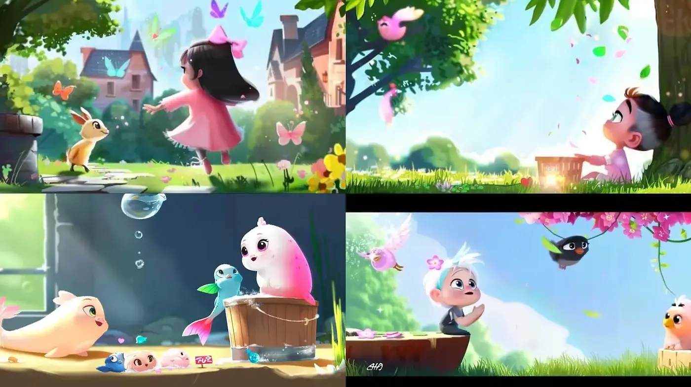Whimsical and Playful Nature Scenes with Soft Illustrative Elements - Midjourney sref style