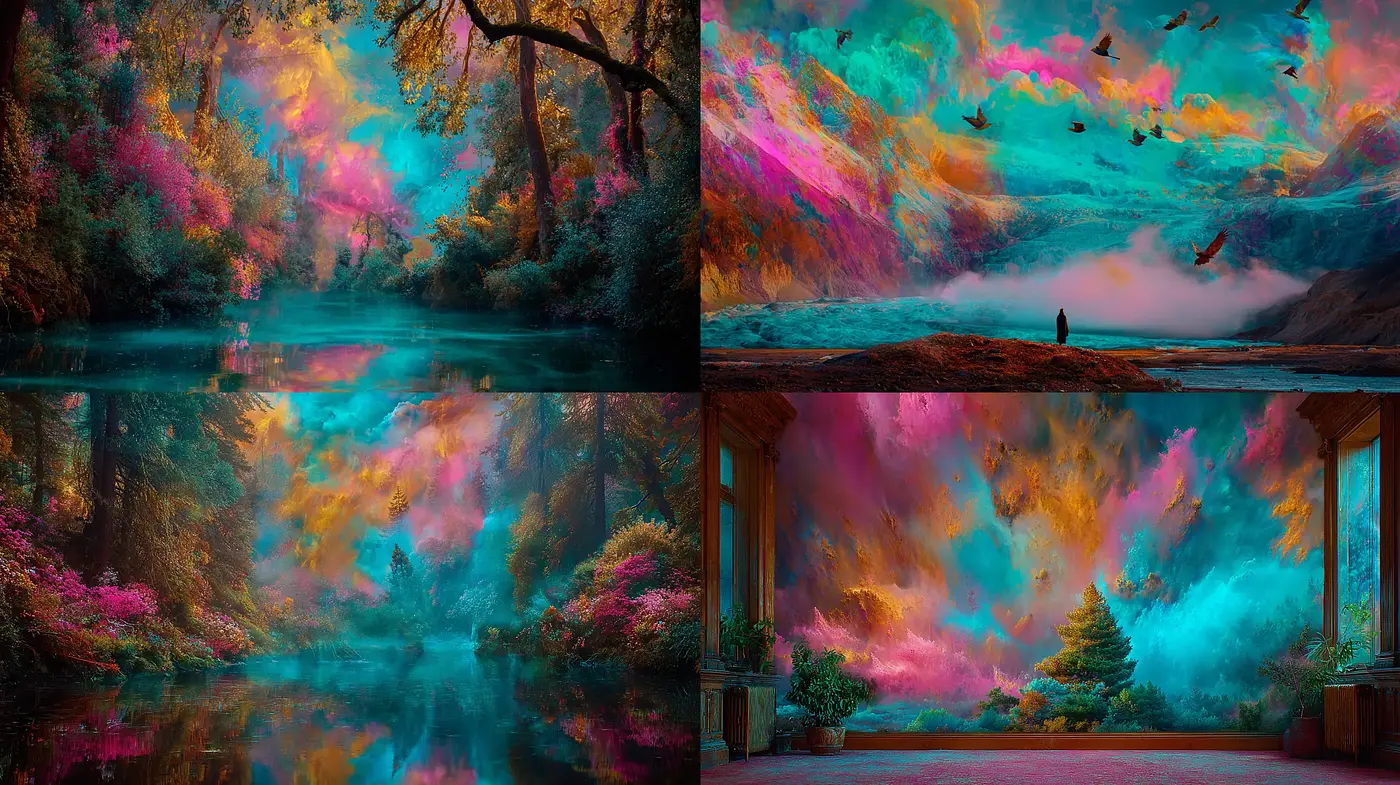 Vibrant surreal landscapes rich in detail and fantasy elements - Midjourney sref style