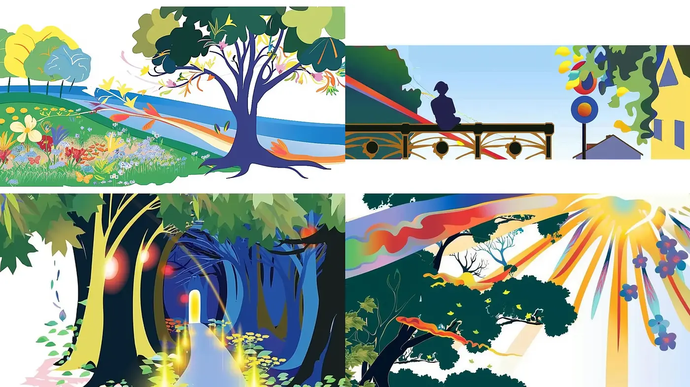 Ethereal Landscape Contrasts with Vibrant Fauna and Flora - Midjourney sref style