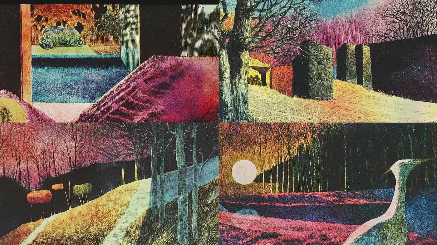 Ethereal Landscapes in Textured Chromatic Symphony - Midjourney sref style