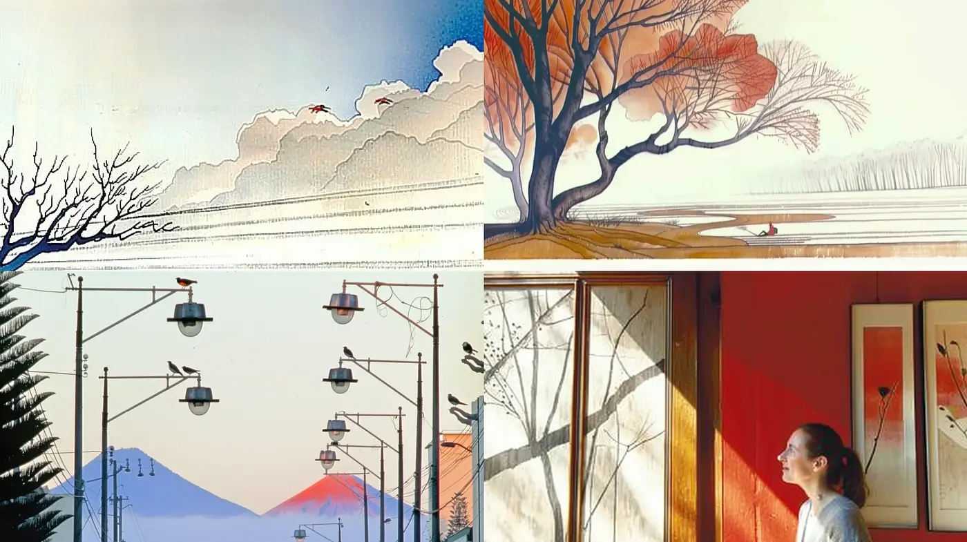 Ethereal Transitions in Serene Landscapes: A Homage to Asian Art Influences and Natural Tranquility - Midjourney sref style
