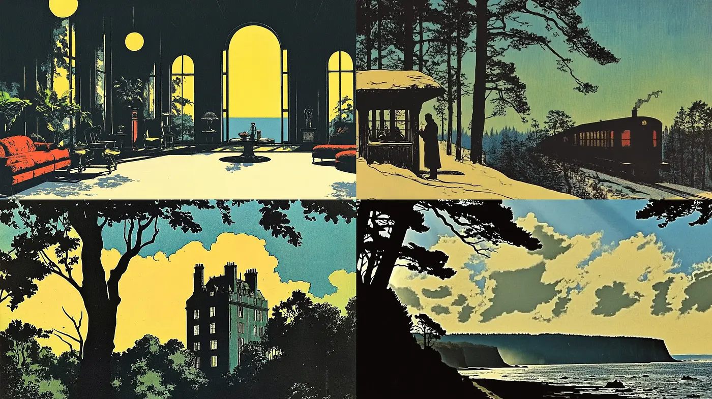 Consistent Retro Futurism with Twilight Silhouettes - Midjourney sref style