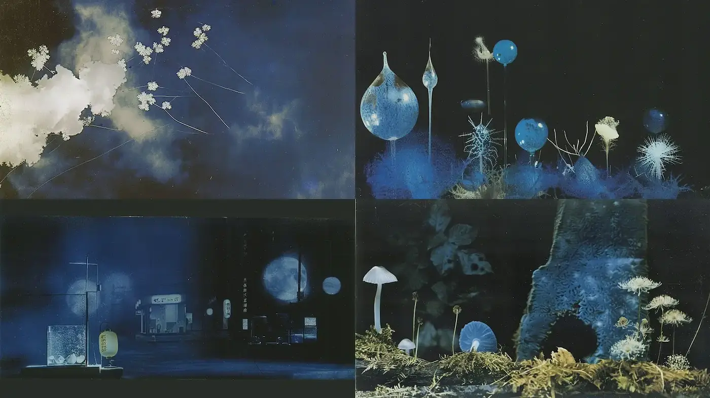 Ethereal and Dreamlike Blue Hues with Organic Forms - Midjourney sref style