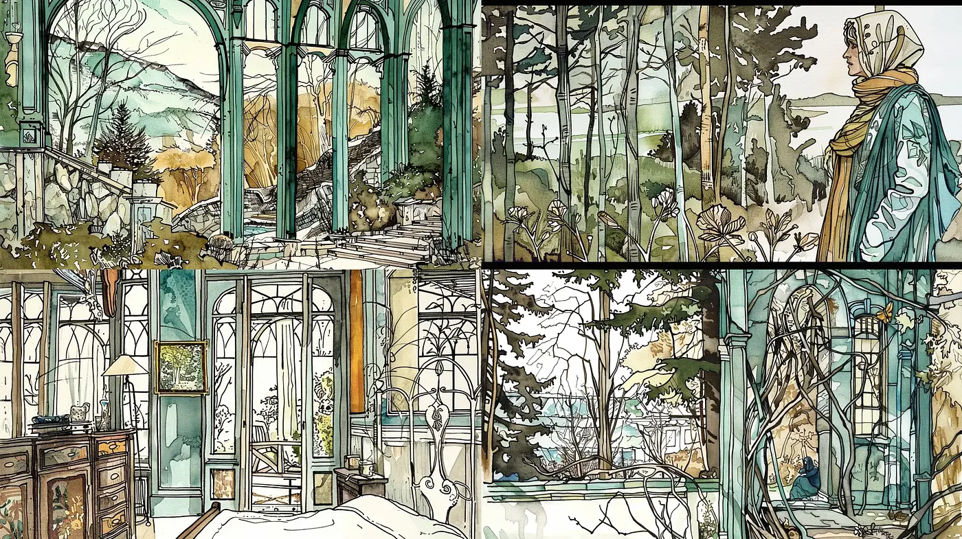 Ethereal Natural Vistas Through Stylized Architectural Frames - Midjourney sref style