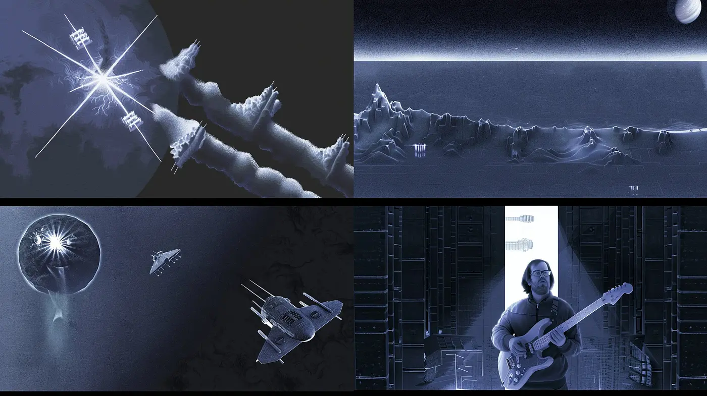 Ethereal Monochromatic Dreamscape: A Fusion of Digital Impressionism and Sci-Fi Aesthetics - Midjourney sref style