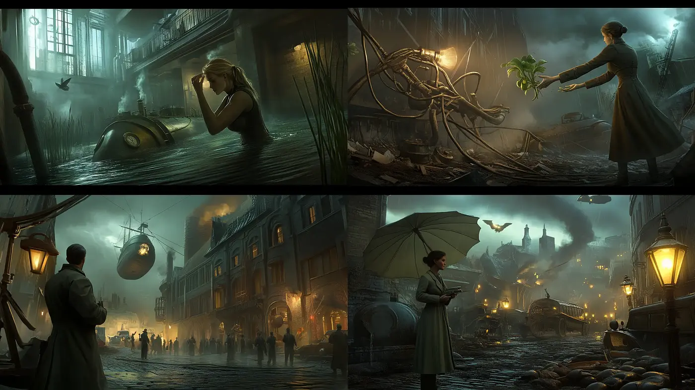 Muted Elegance in a Neo-Victorian Twilight - Midjourney sref style