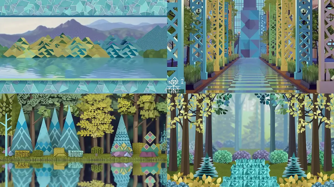 Geometric Nature with a Modern Aesthetic Touch - Midjourney sref style