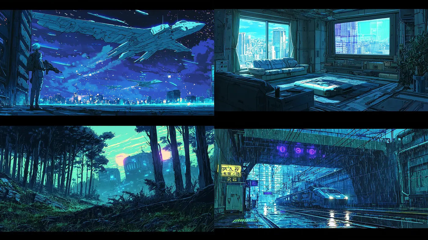 Ethereal Cyberpunk Dreamscape: A Fusion of Futuristic Noir and Neon Nostalgia - Midjourney sref style