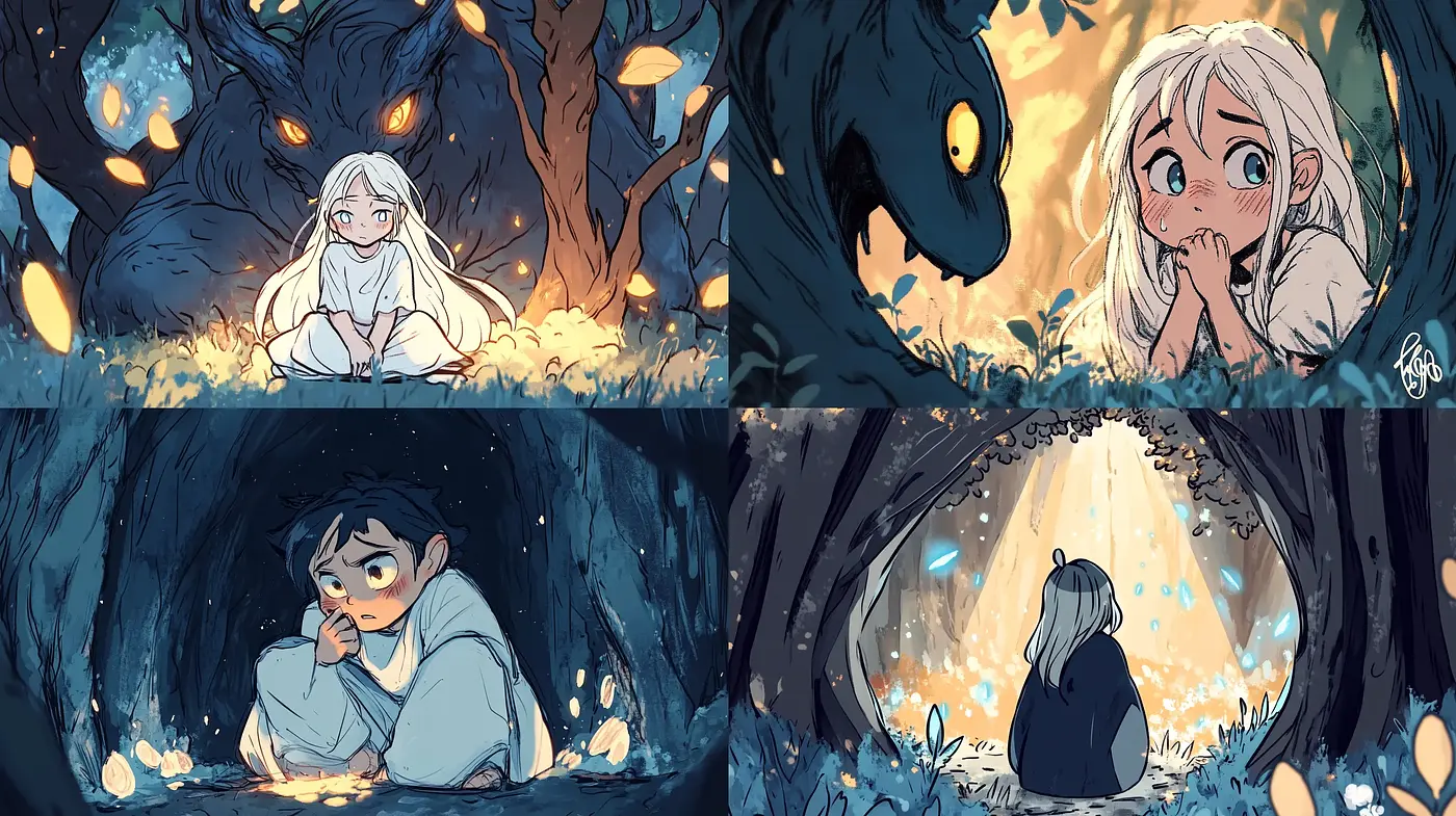Enchanted Twilight Woods: A Whimsical Comic-Inspired Illustrative Fusion - Midjourney sref style