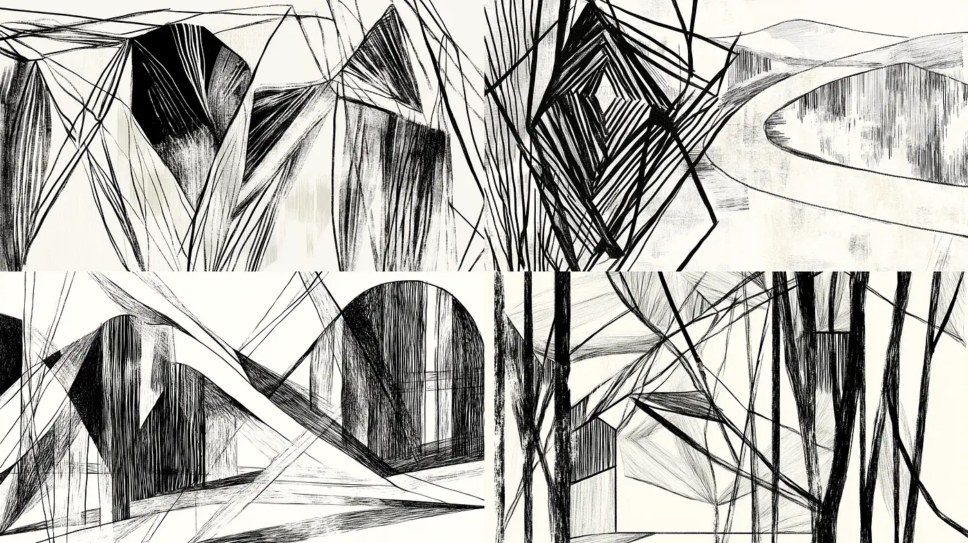 Geometric Abstraction in Monochromatic Harmony - Midjourney sref style