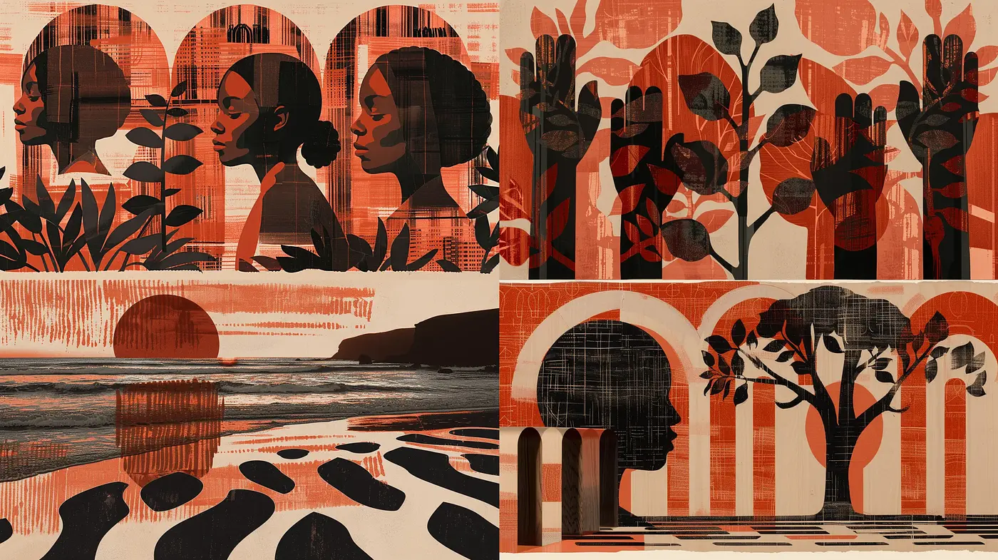 Warm-toned Fusion of Abstract Forms and Natural Imagery - Midjourney sref style