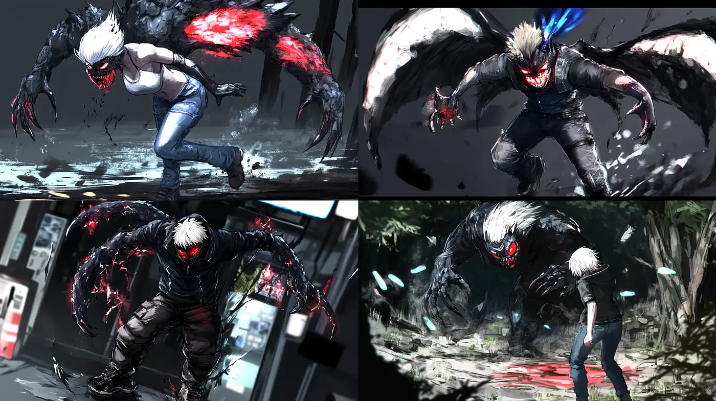 Dynamic Noir Brushwork with Vibrant Crimson Accents - Midjourney sref style