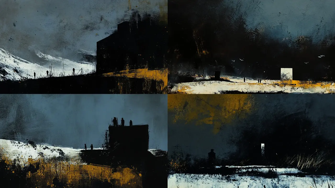 Somber and Dynamic Abstract Expressionist Landscapes - Midjourney sref style