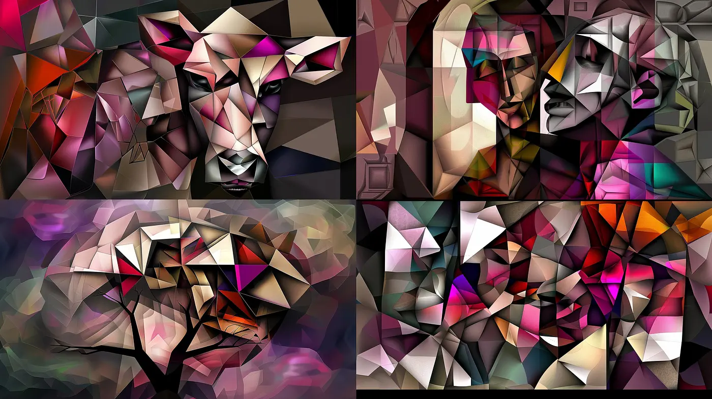 Fragmented Prismatica: A Harmonious Fusion of Geometric Abstraction and Vibrant Hues - Midjourney sref style