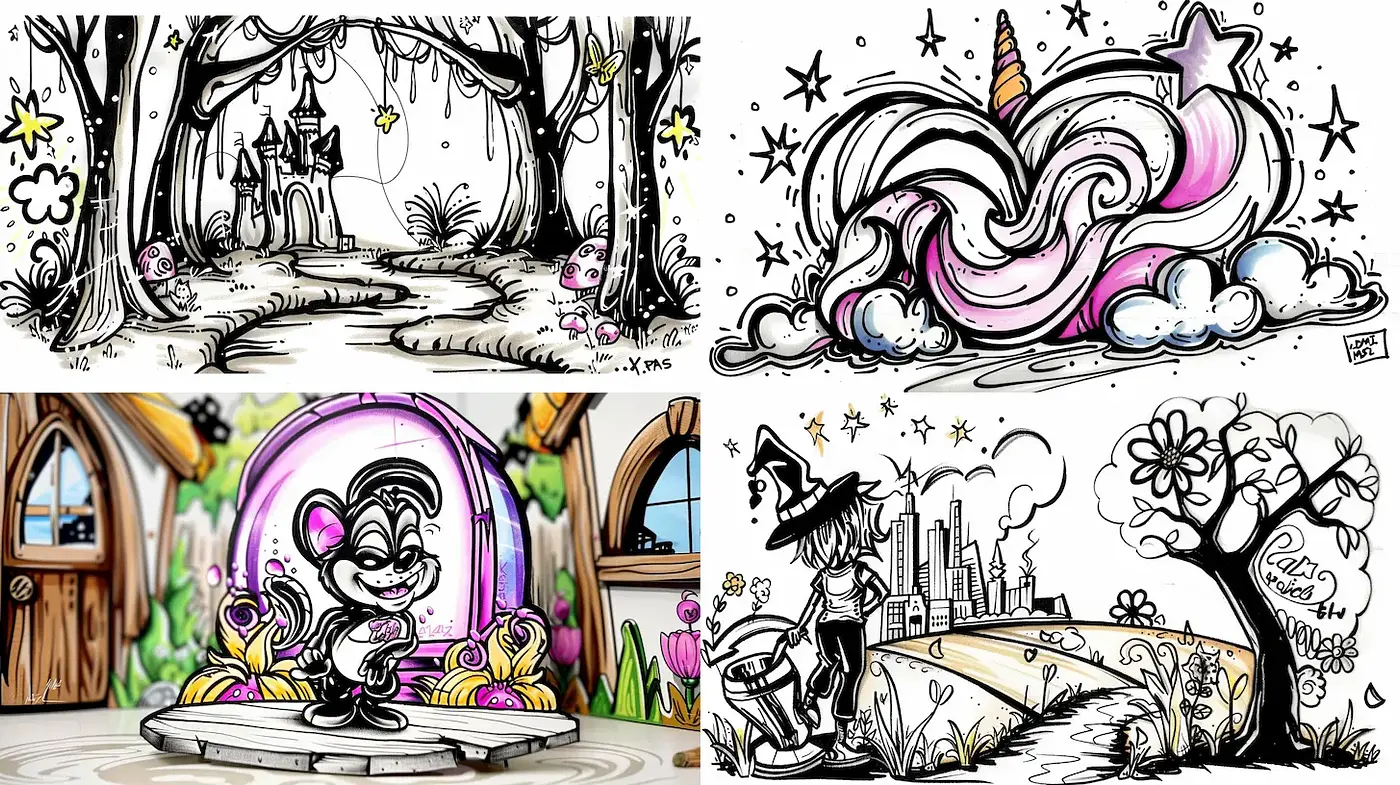 Playful and Whimsical Illustration Style with a Touch of Fantasy - Midjourney sref style