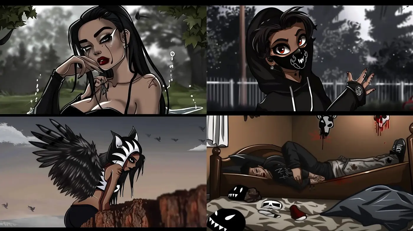 Gothic-Influenced Anime-Style Illustration with a Dark Palette - Midjourney sref style