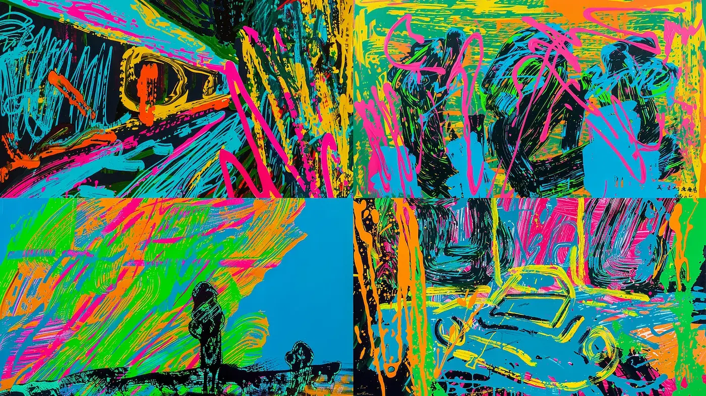 Vibrant Neon Expressive Abstract with Graffiti Elements - Midjourney sref style