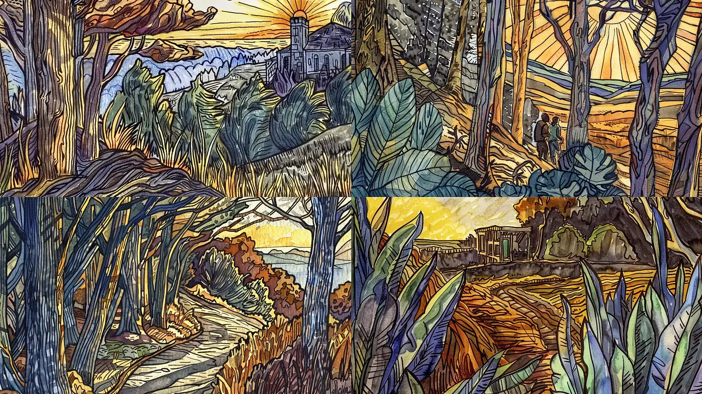 Vibrant Nature in Stained Glass Tapestry - Midjourney sref style