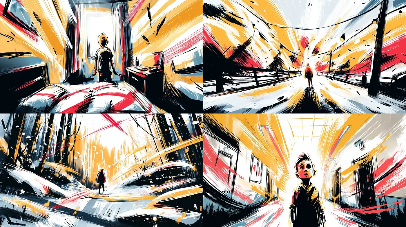 Dynamic, expressive illustrations with vibrant brushstrokes and contrasting tones - Midjourney sref style