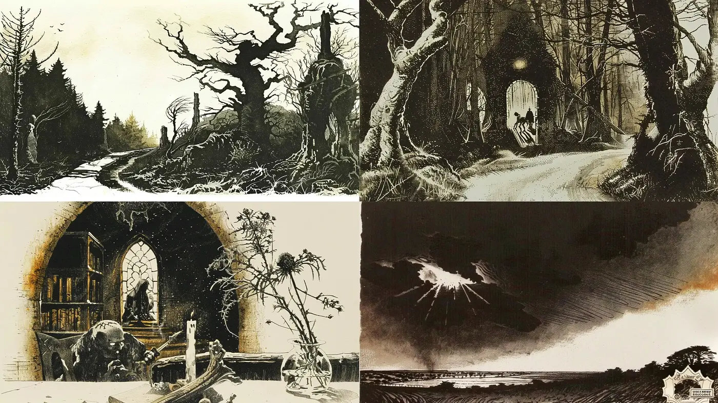 Eerie Monochromatic Visions with Gothic Undertones - Midjourney sref style