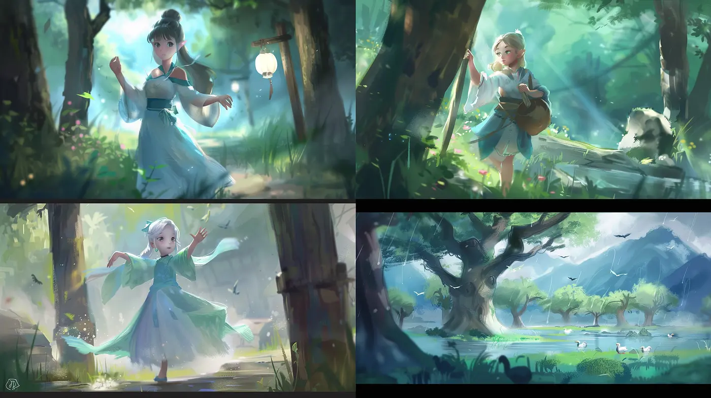 Enchanted Forest Dreamscape: A Harmonious Blend of Mystic Hues and Ethereal Light - Midjourney sref style