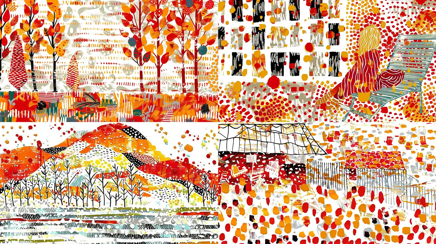 Abstract Pointillist Fusion with Rich Textural Diversity - Midjourney sref style
