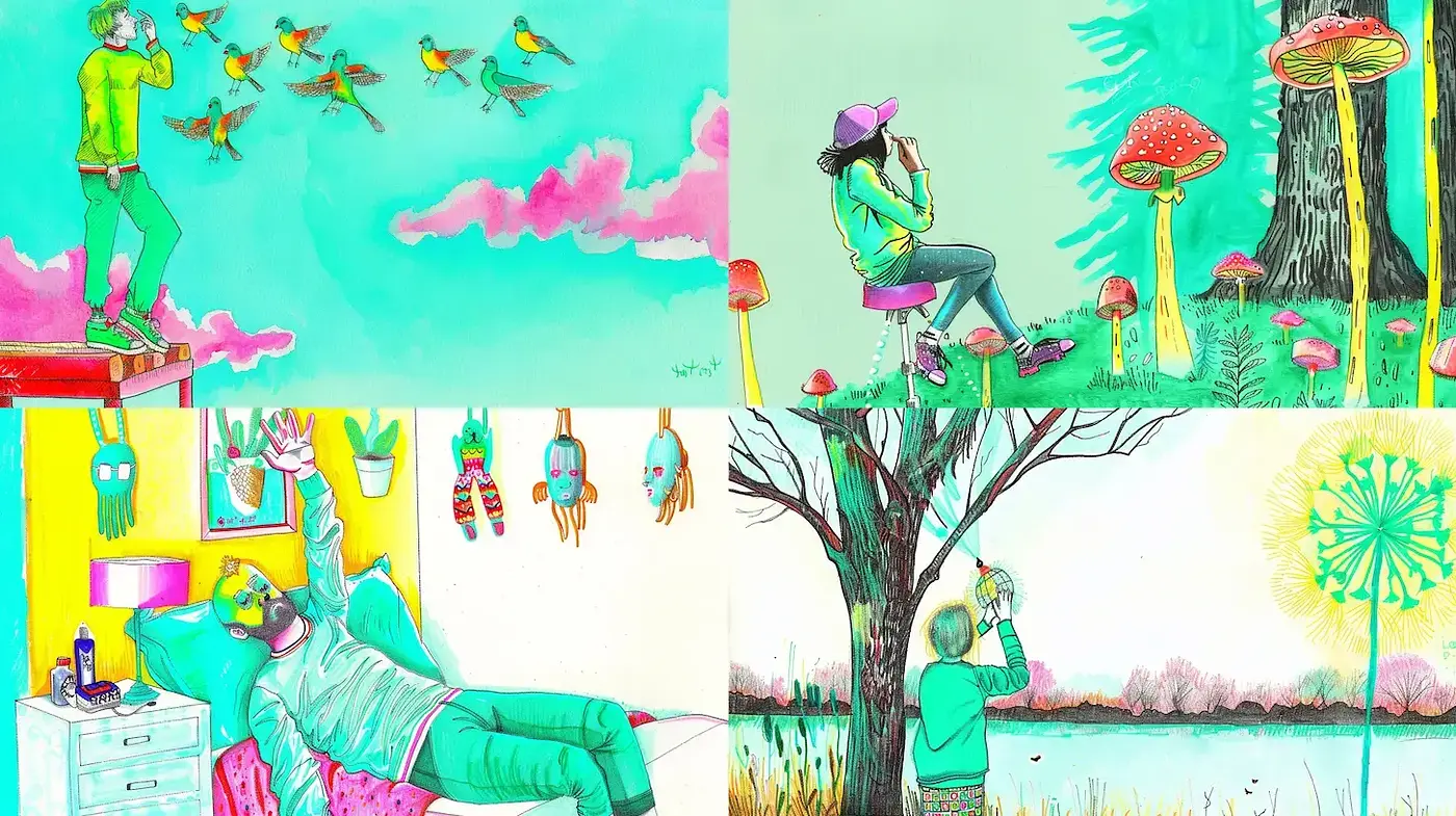 Vibrant Illustrative Style with a Whimsical Touch - Midjourney sref style