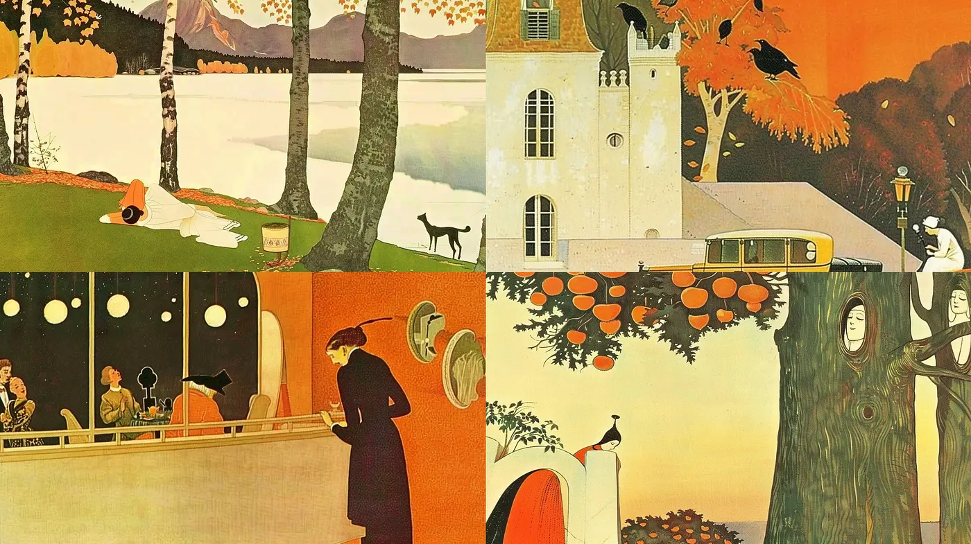 Serene Nostalgia: A Fusion of Earthy Tones and Vintage Narrative Illustration Style - Midjourney sref style