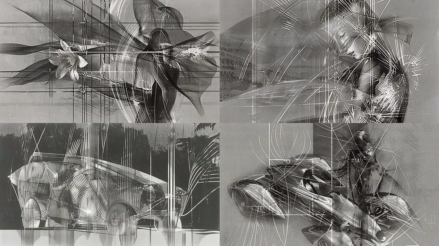Monochromatic Ephemera: Abstract Textured Overlays in Grayscale - Midjourney sref style