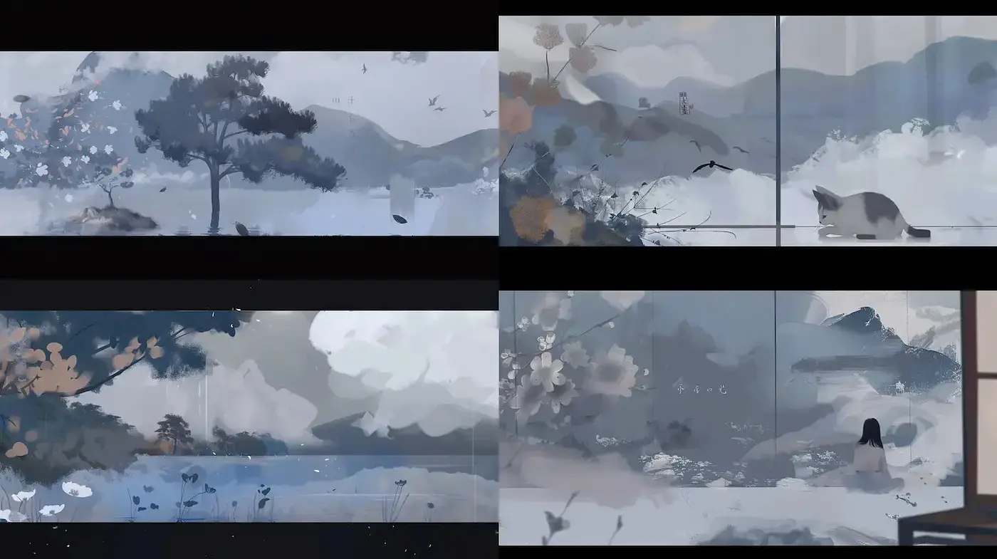 Serene and Ethereal Landscape Illustrations with Subdued Tones - Midjourney sref style