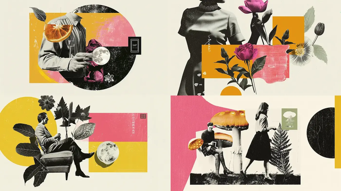 Contemporary Collage with Vibrant Textural Elements - Midjourney sref style