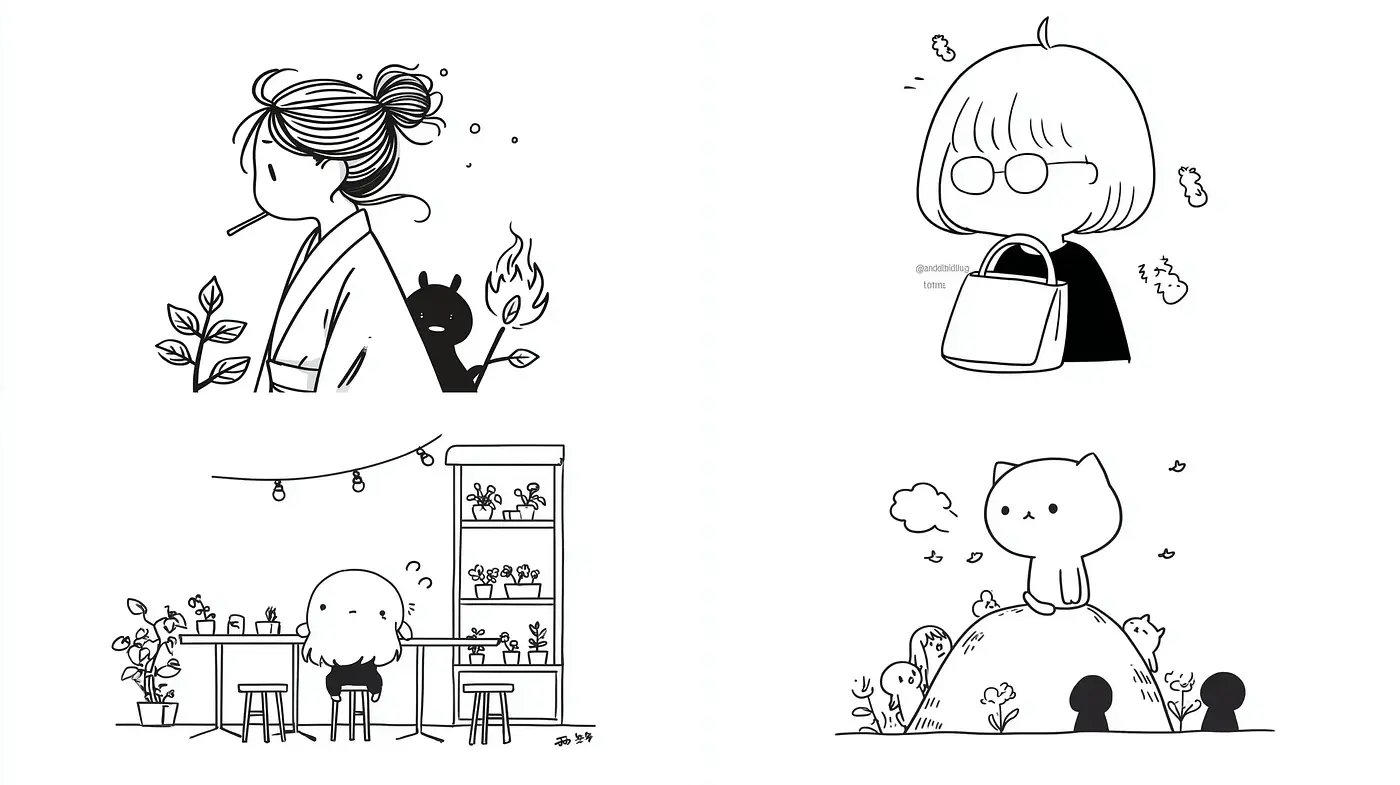 Charming Minimalistic Illustrations with Playful Elements - Midjourney sref style