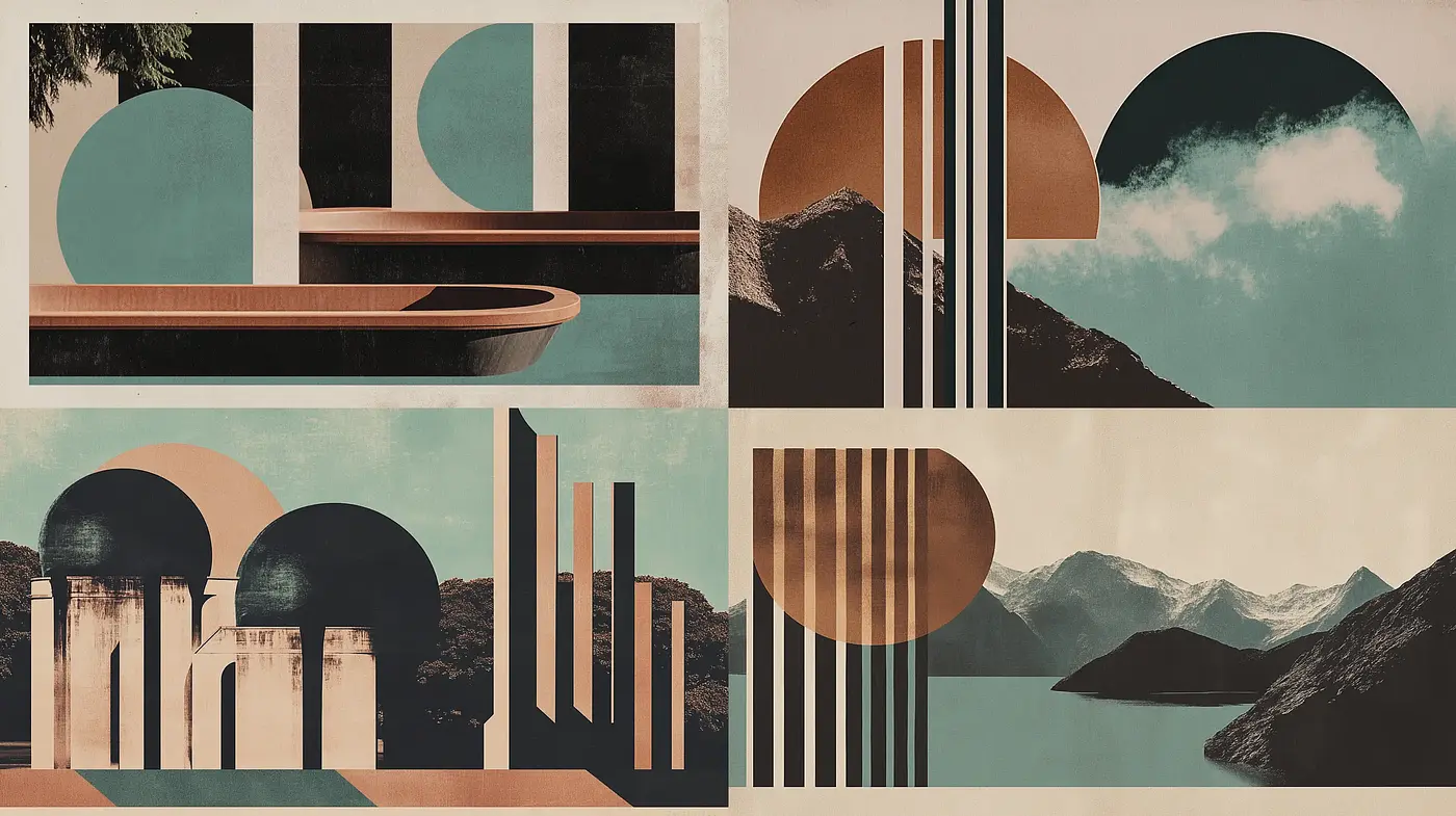 Retro Geometric Serenity: Mid-Century Modern Meets Minimalist Landscapes - Midjourney sref style