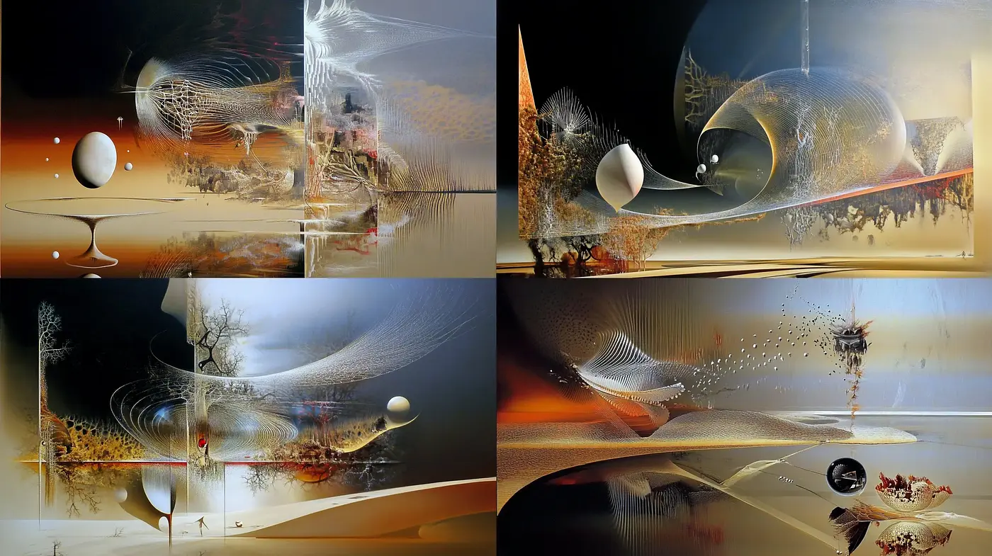 Surrealist Dreamscape with Ethereal Textures and Sepia Tones - Midjourney sref style