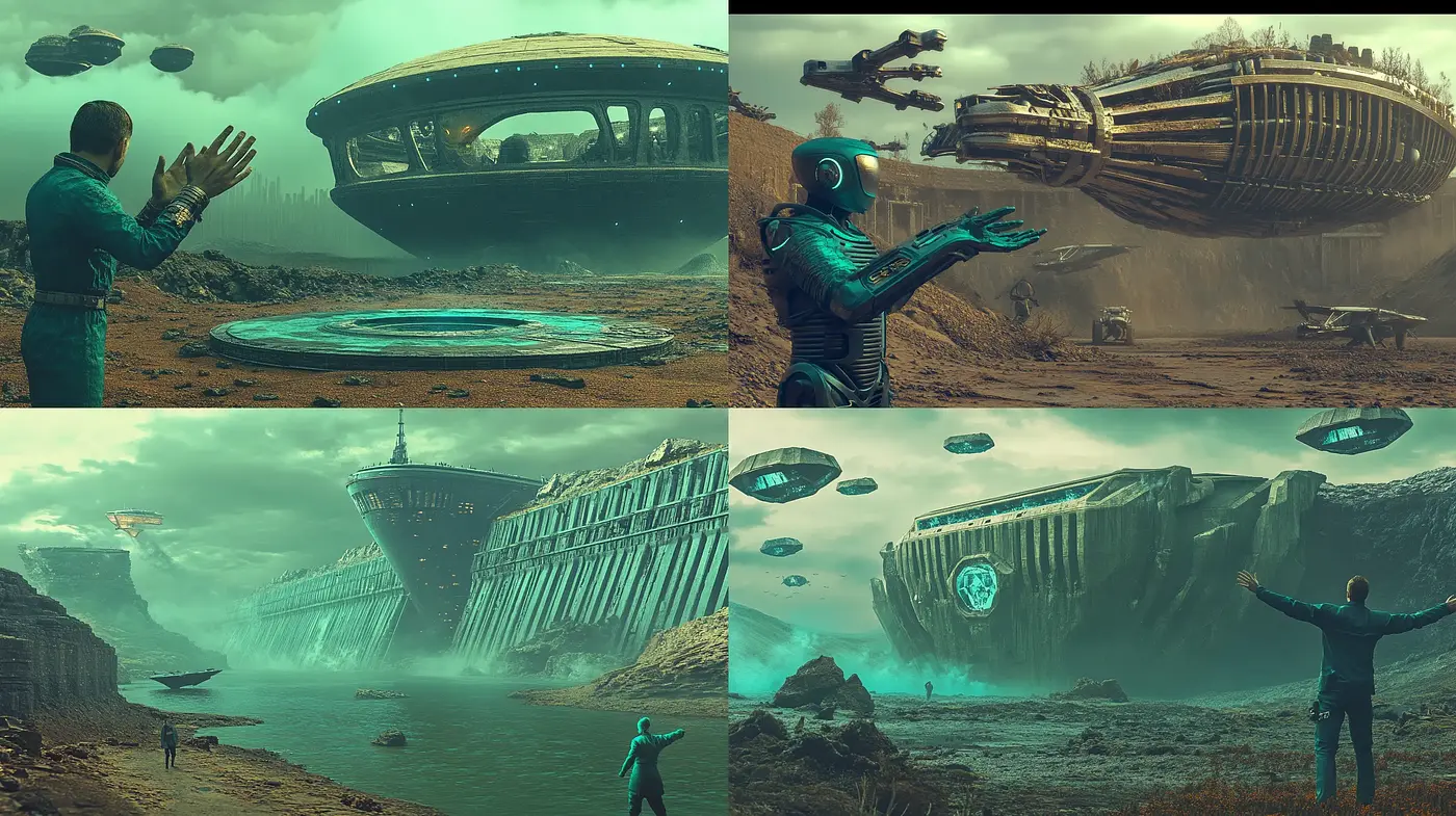 Ethereal Sci-Fi Tableaus with Cinematic Turquoise Overtones - Midjourney sref style