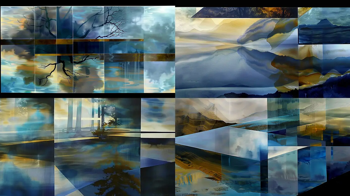 Abstract Natural Landscapes with Geometric Fragmentation - Midjourney sref style