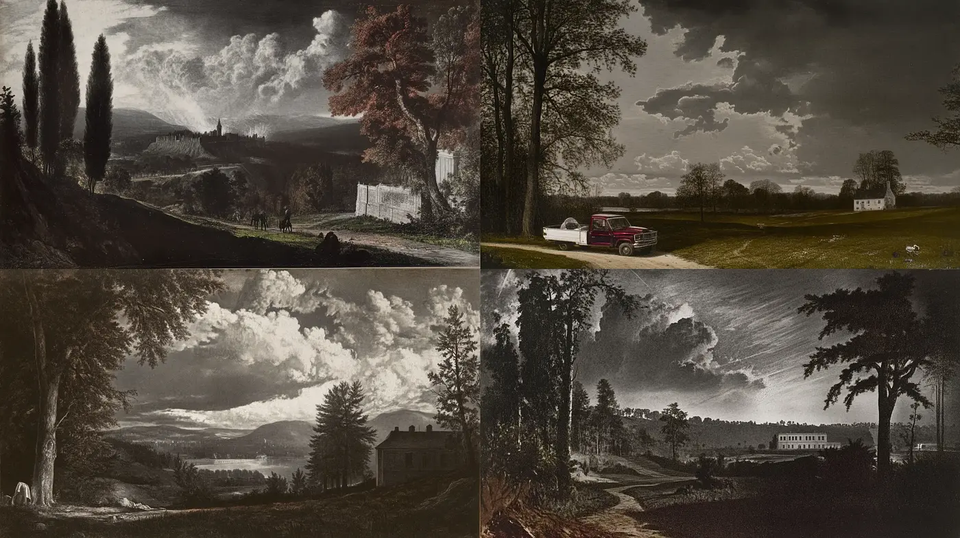 Melancholic Dusk: A Harmonious Blend of Romantic Era and Photorealism - Midjourney sref style