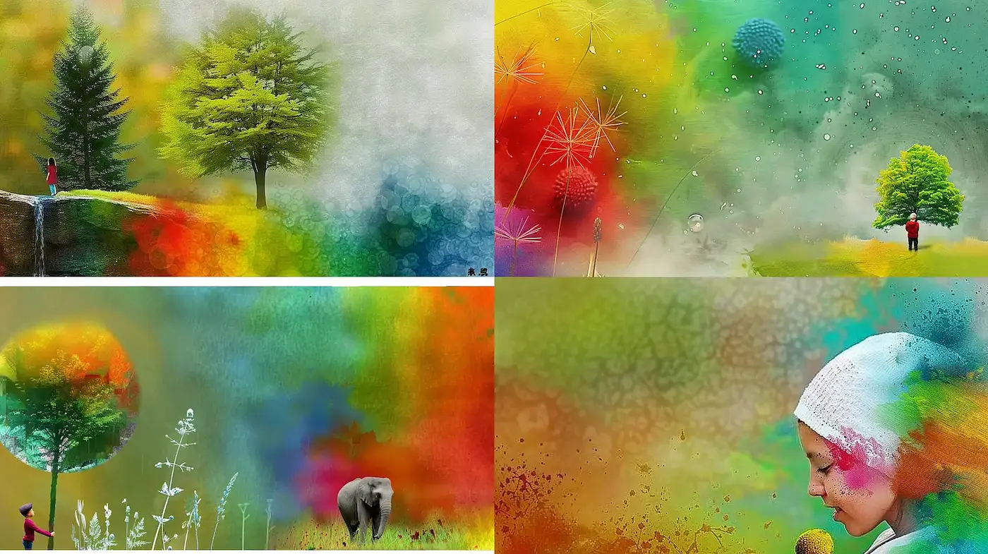 Vibrant and Ethereal Colorful Landscape Illustrations with Dreamlike Elements - Midjourney sref style