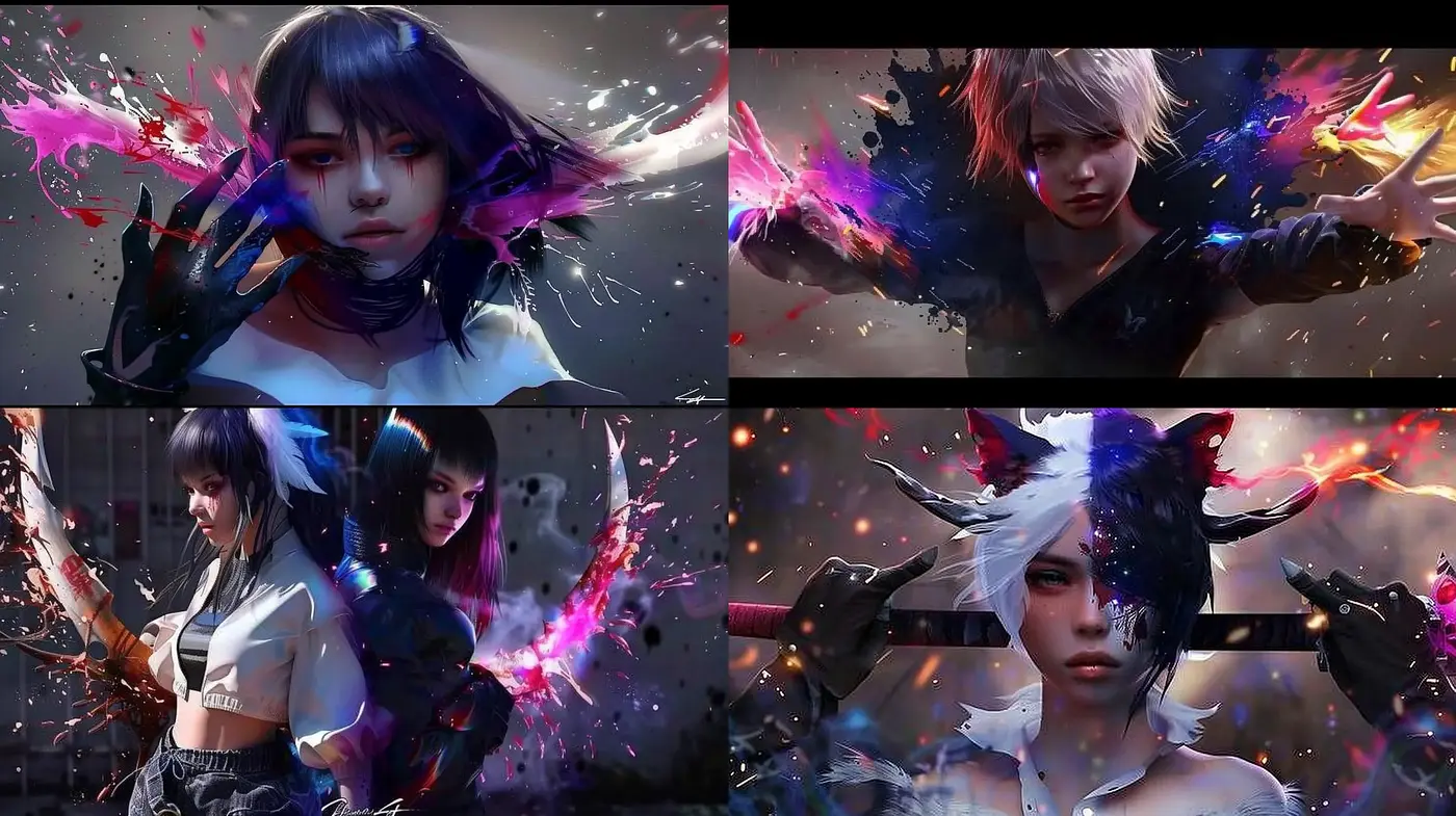 Dynamic Anime-Inspired Digital Art with Vivid Chromatic Explosions - Midjourney sref style