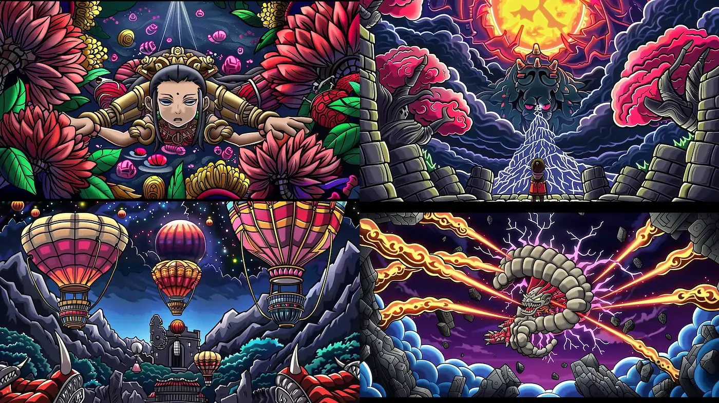 Vibrant and Dynamic Illustrations with Mythical Themes - Midjourney sref style