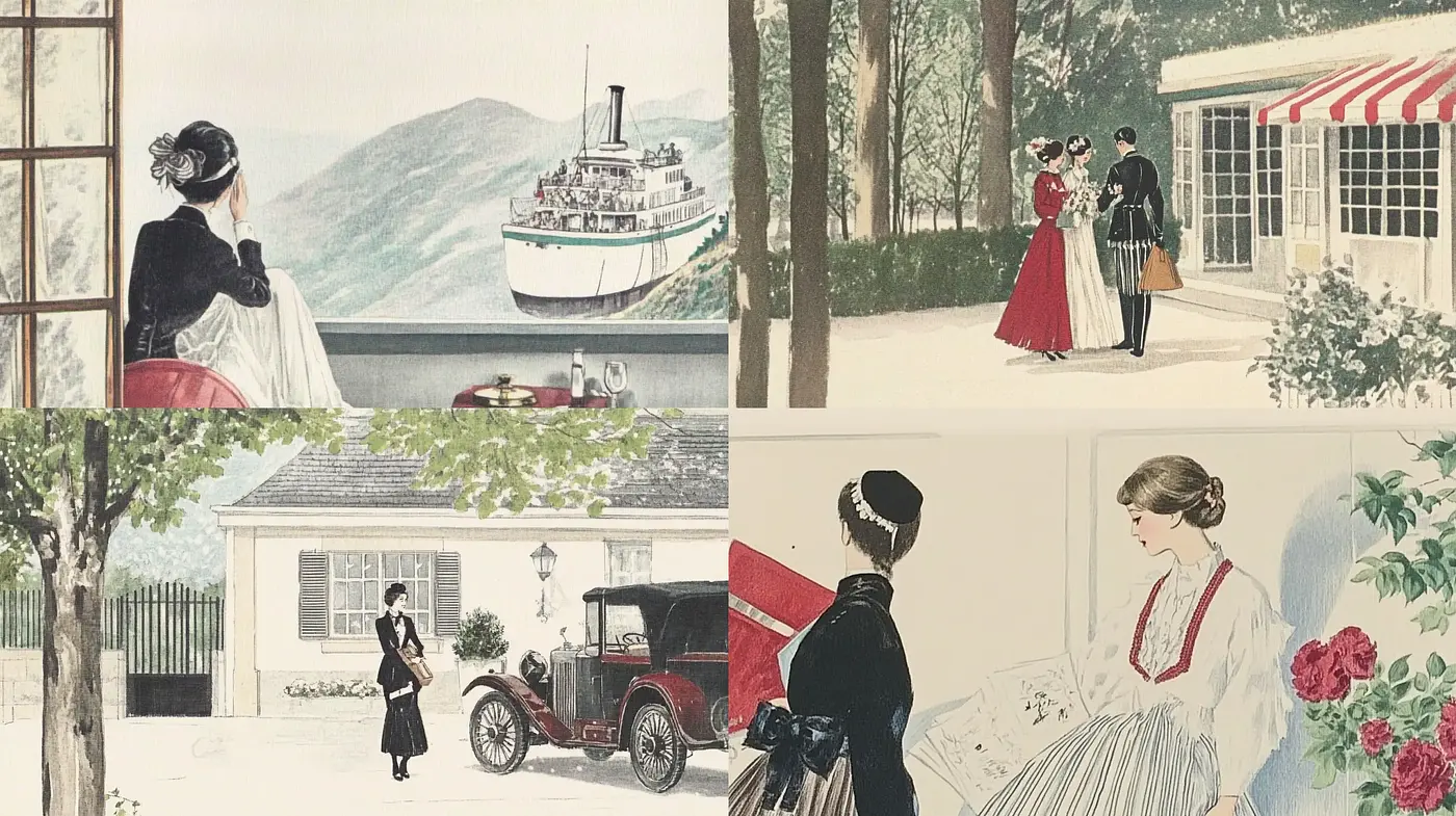 Elegant Nostalgia: A Stylized Homage to Vintage Illustrations - Midjourney sref style
