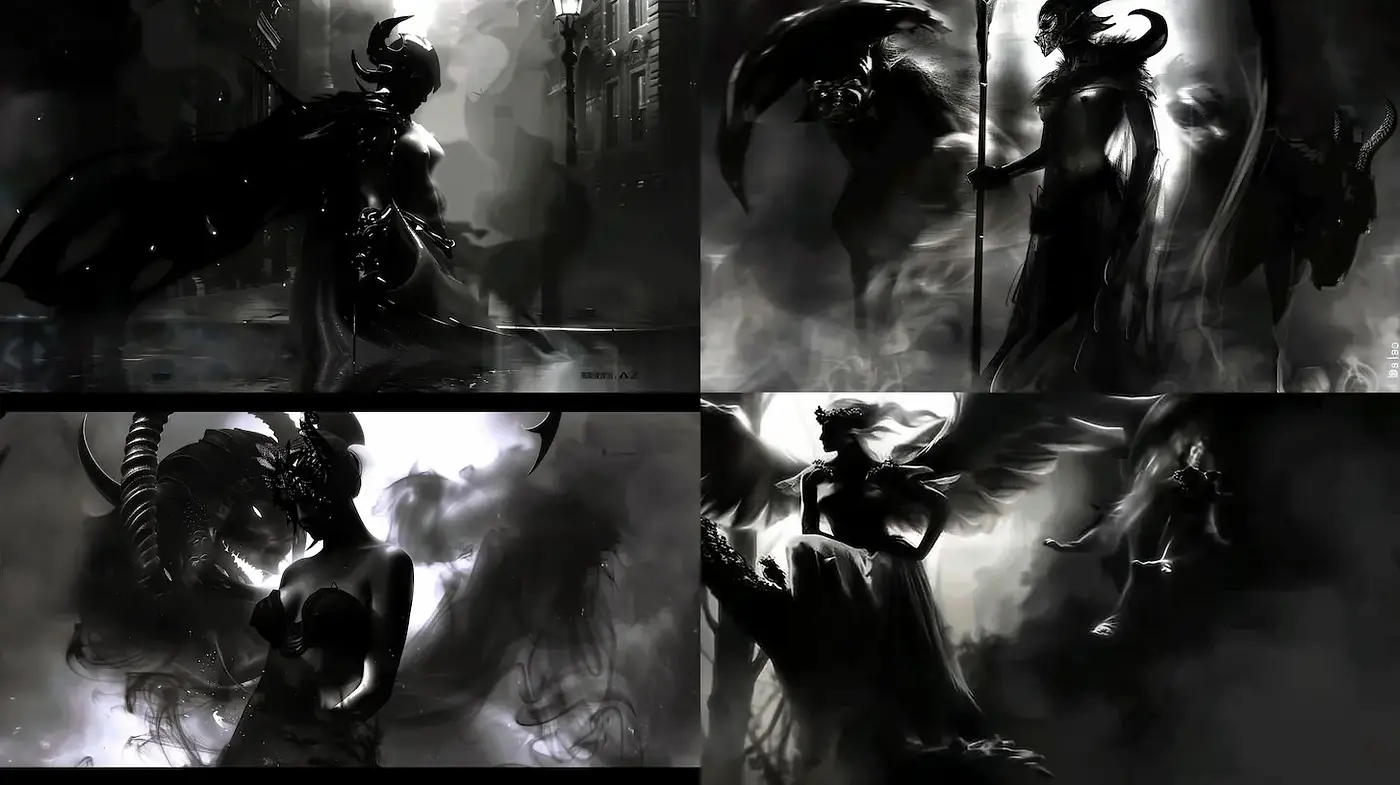 Dark Fantasy Illustration with Ethereal Elements - Midjourney sref style